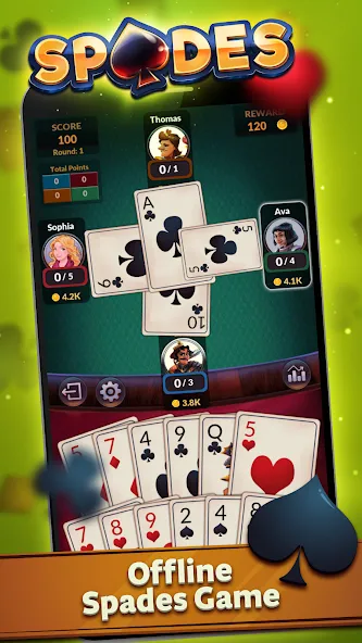 Spades - Offline Card Games (Спейдс)  [МОД Unlimited Money] Screenshot 1