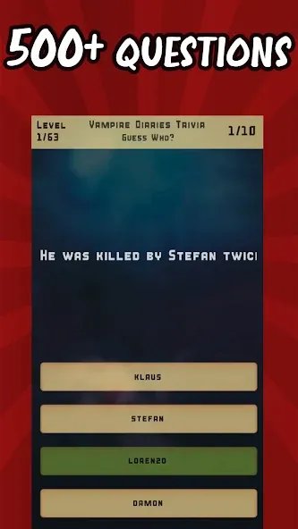 Vampire Diaries Quiz Trivia (Вампирские дневники викторина виктрия)  [МОД Много денег] Screenshot 1